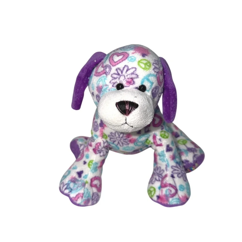 Ganz Webkinz Peace Out Puppy Plush Dog Peace Signs HM693 Purple White no code